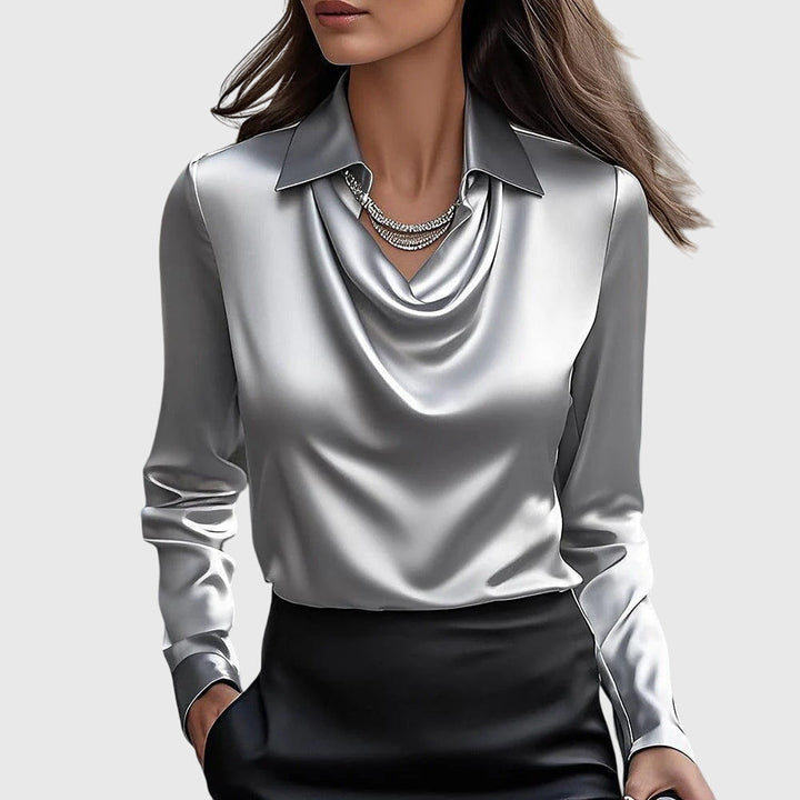 AURORA | BLUSA SATINATA CON SCOLLO DRAPPEGGIATO