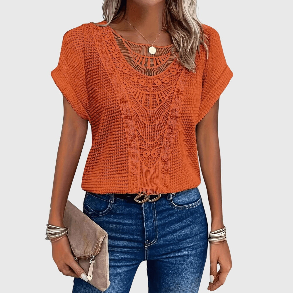 ELENA | BLUSA IN MAGLIA CON PIZZO EFFETTO BOHO