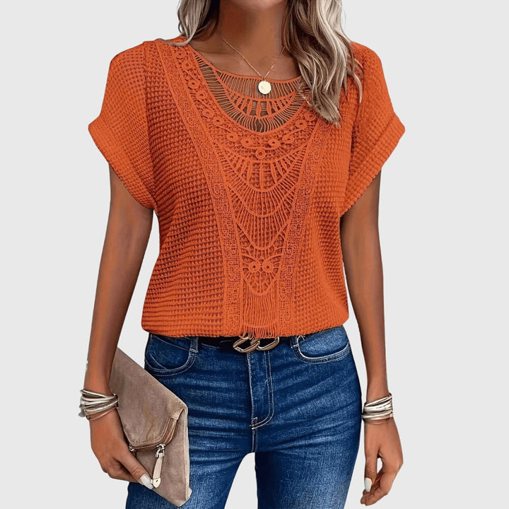 ELENA | BLUSA IN MAGLIA CON PIZZO EFFETTO BOHO