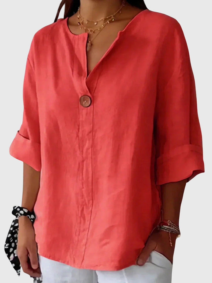 AURORA | BLUSA IN LINO CON BOTTONE DECORATIVO