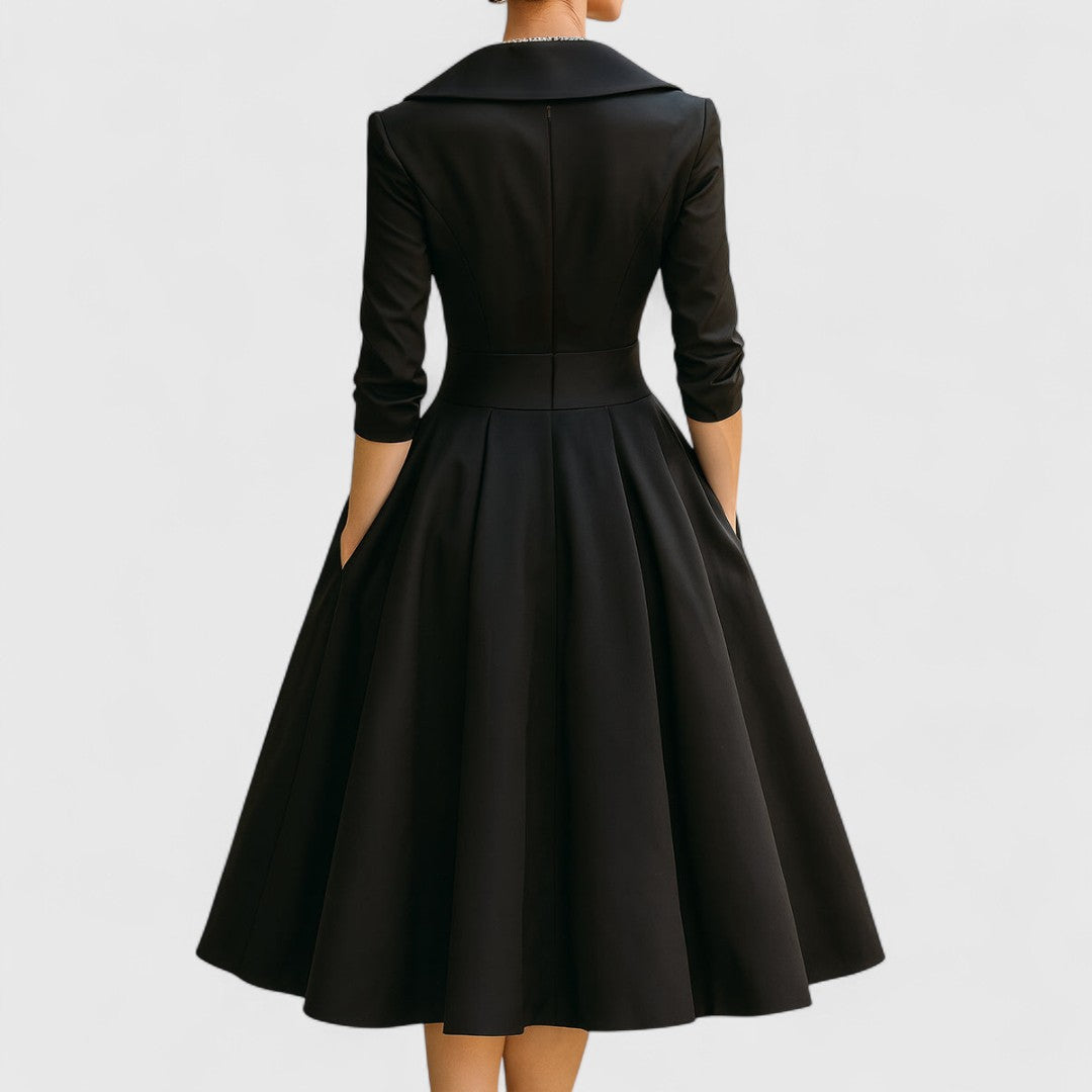 LORENZA | ABITO MIDI ELEGANTE CON COLLO A REVERS