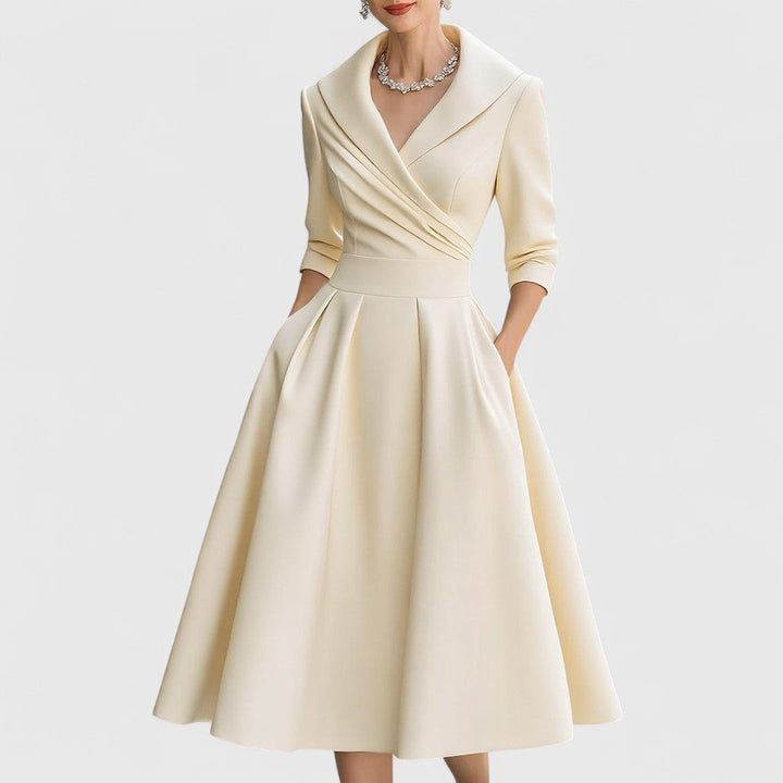 LORENZA | ABITO MIDI ELEGANTE CON COLLO A REVERS