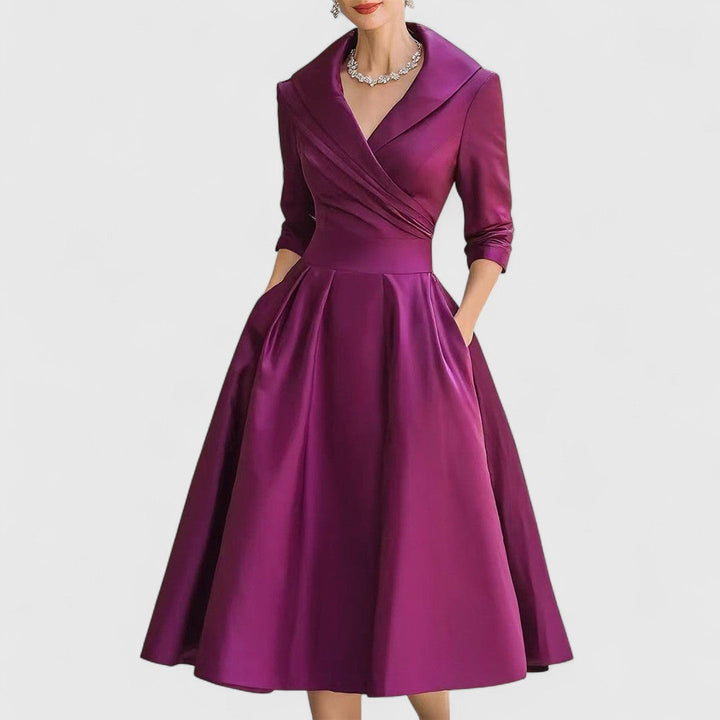 LORENZA | ABITO MIDI ELEGANTE CON COLLO A REVERS