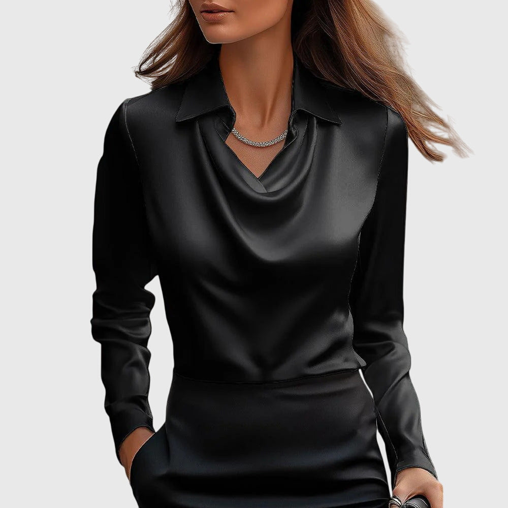 AURORA | BLUSA SATINATA CON SCOLLO DRAPPEGGIATO