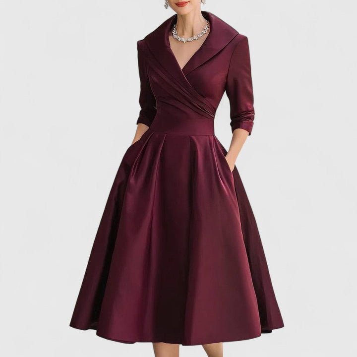 LORENZA | ABITO MIDI ELEGANTE CON COLLO A REVERS
