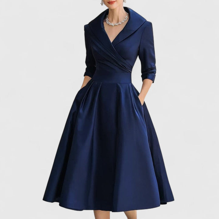 LORENZA | ABITO MIDI ELEGANTE CON COLLO A REVERS