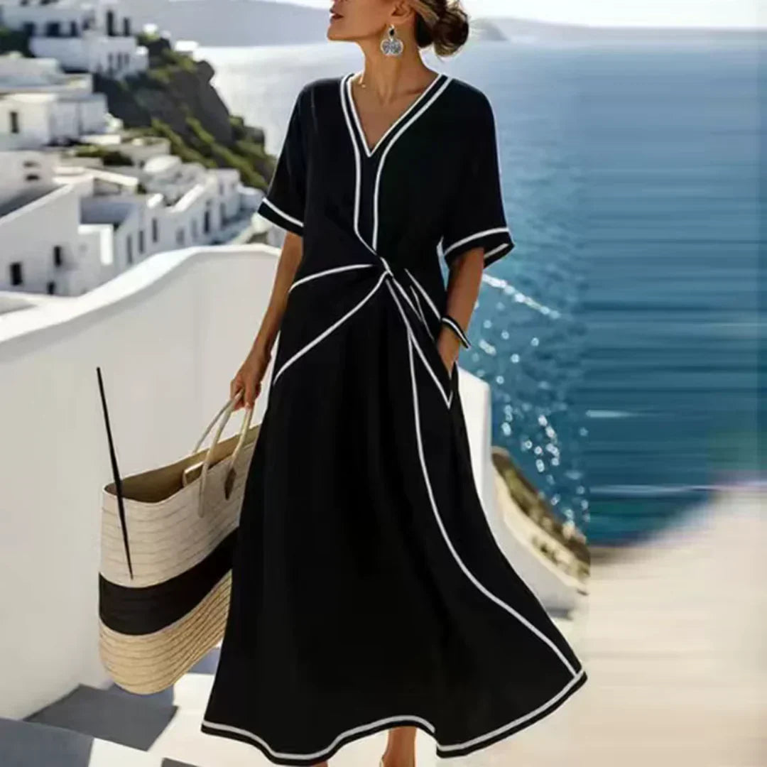 BIANCA | ABITO LUNGO ELEGANTE CON SCOLLO A V