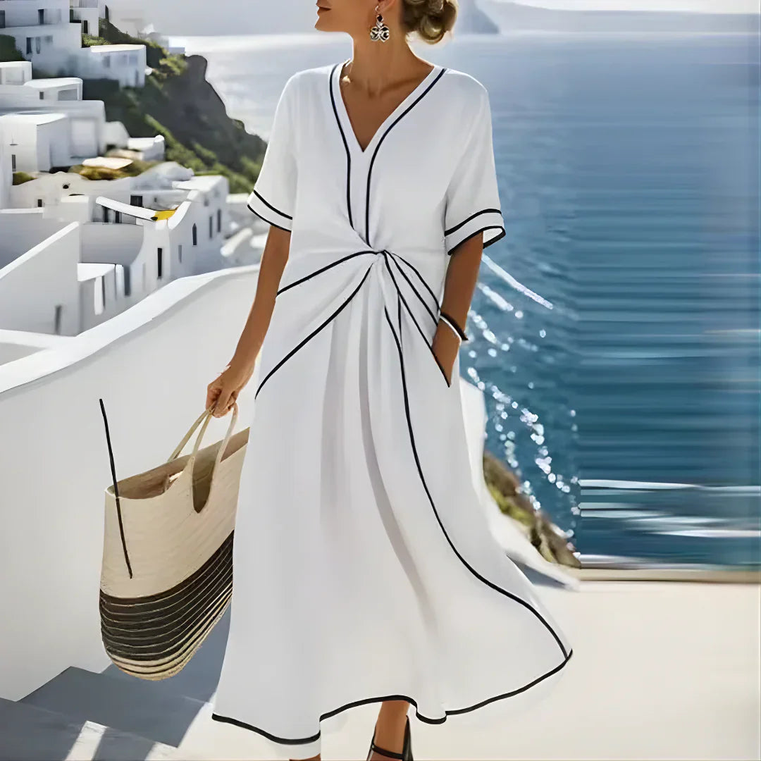 BIANCA | ABITO LUNGO ELEGANTE CON SCOLLO A V