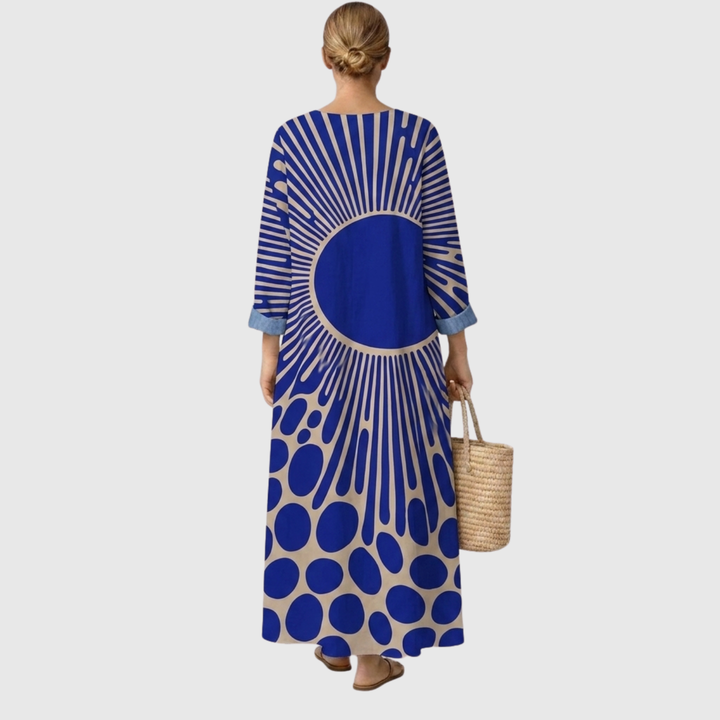 Alessia | Abito Midi Geometrico Blu