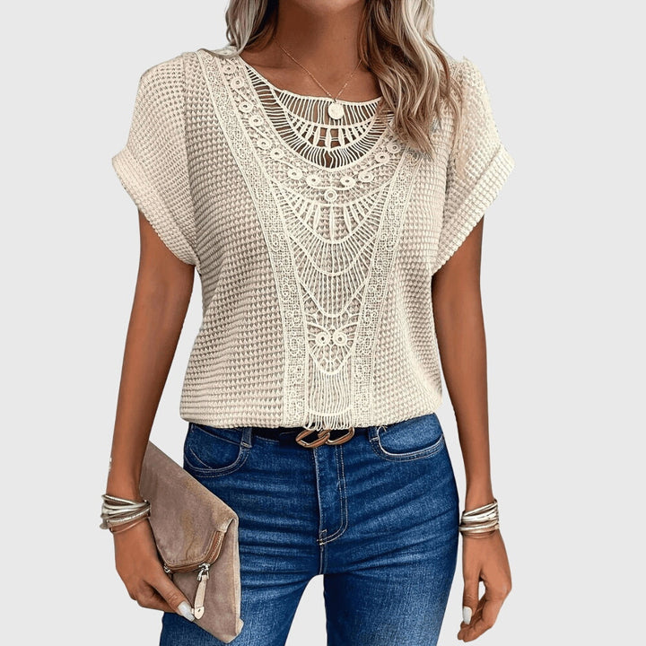 ELENA | BLUSA IN MAGLIA CON PIZZO EFFETTO BOHO