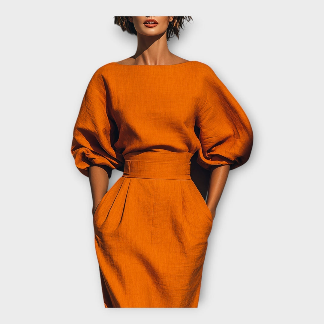 LUCIA | ABITO MIDI ELEGANTE CON MANICHE A SBUFFO