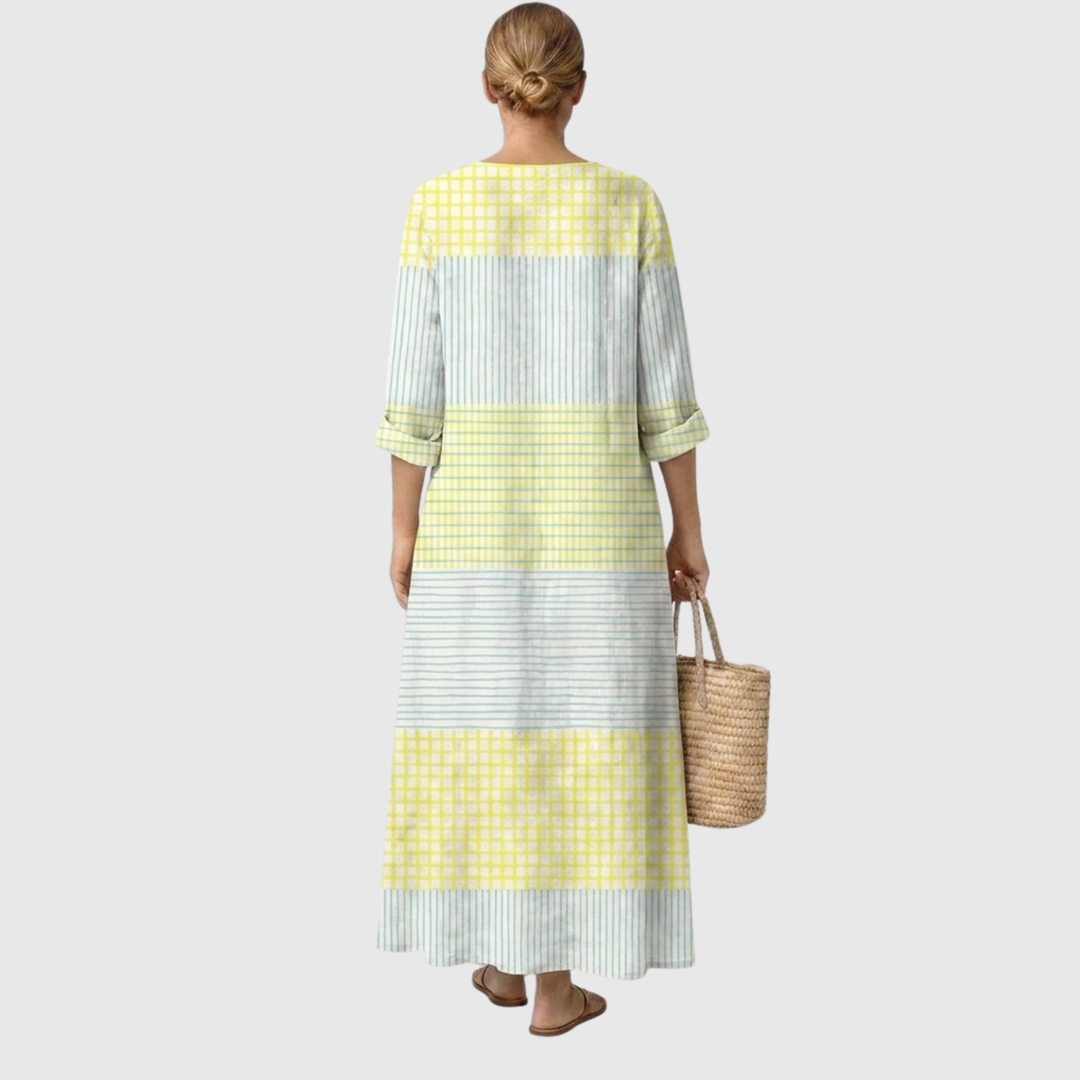 Alba | Abito Lungo Bianco con Stampa Artistica di Papaveri Blu e Arancioni