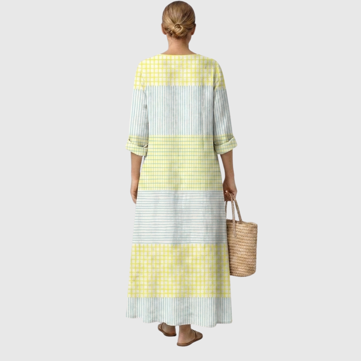 Alba | Abito Lungo Bianco con Stampa Artistica di Papaveri Blu e Arancioni