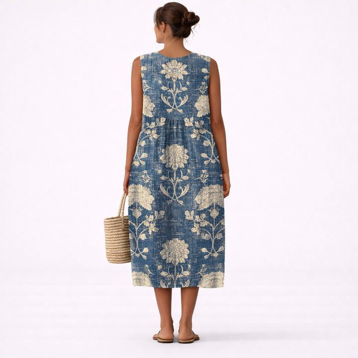 Chiara | Abito Midi Floreale Blu