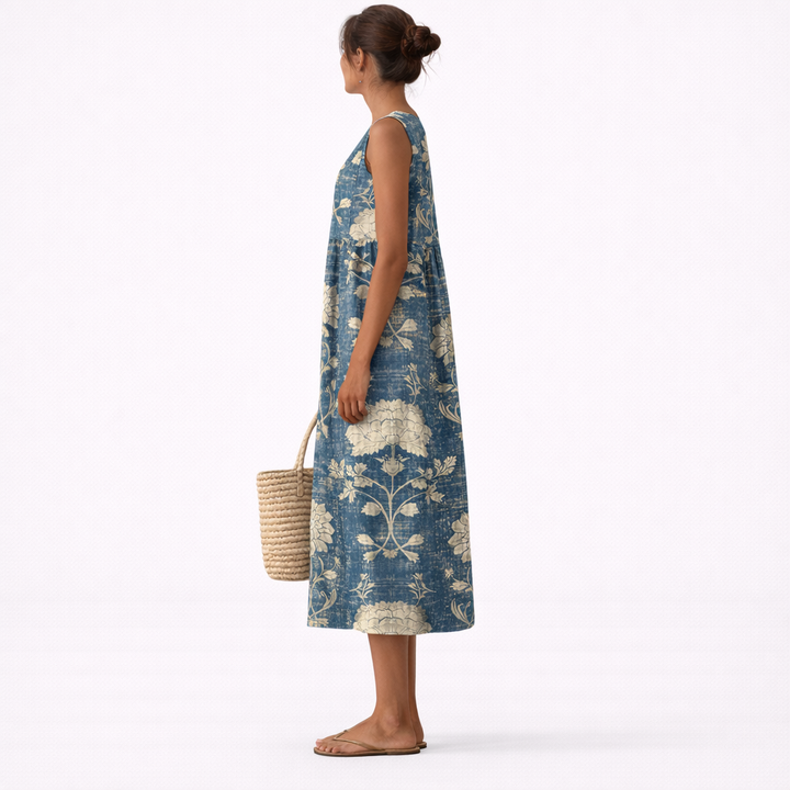Chiara | Abito Midi Floreale Blu