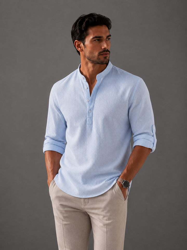 NICOLÒ | CAMICIA IN LINO CON COLLETTO COREANO