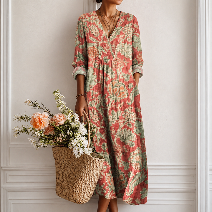 Francesca | Abito Midi Floreale a Maniche Lunghe