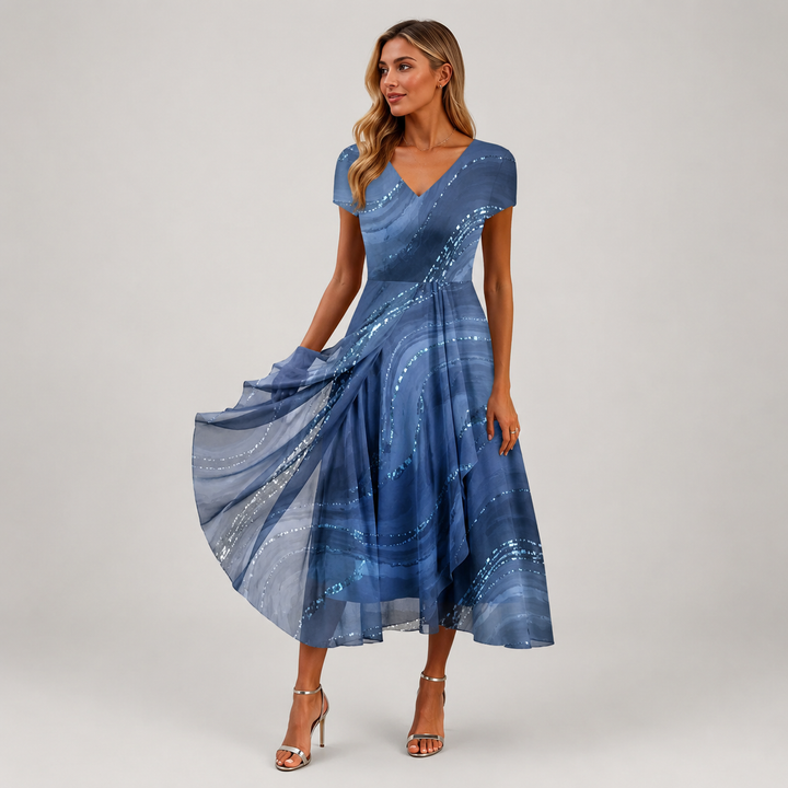 AURORA | ABITO MIDI ELEGANTE CON STAMPA ARTISTICA