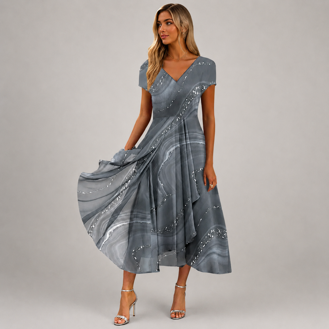 AURORA | ABITO MIDI ELEGANTE CON STAMPA ARTISTICA
