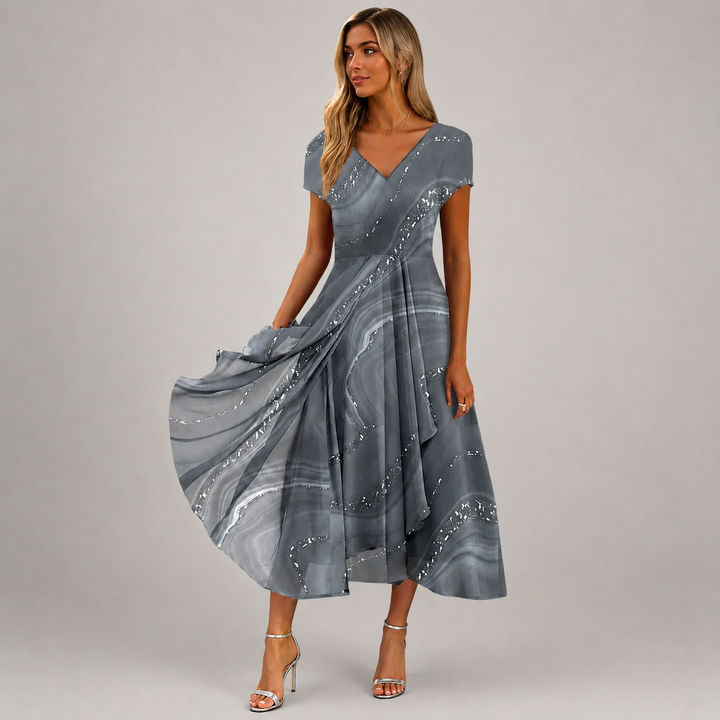 AURORA | ABITO MIDI ELEGANTE CON STAMPA ARTISTICA