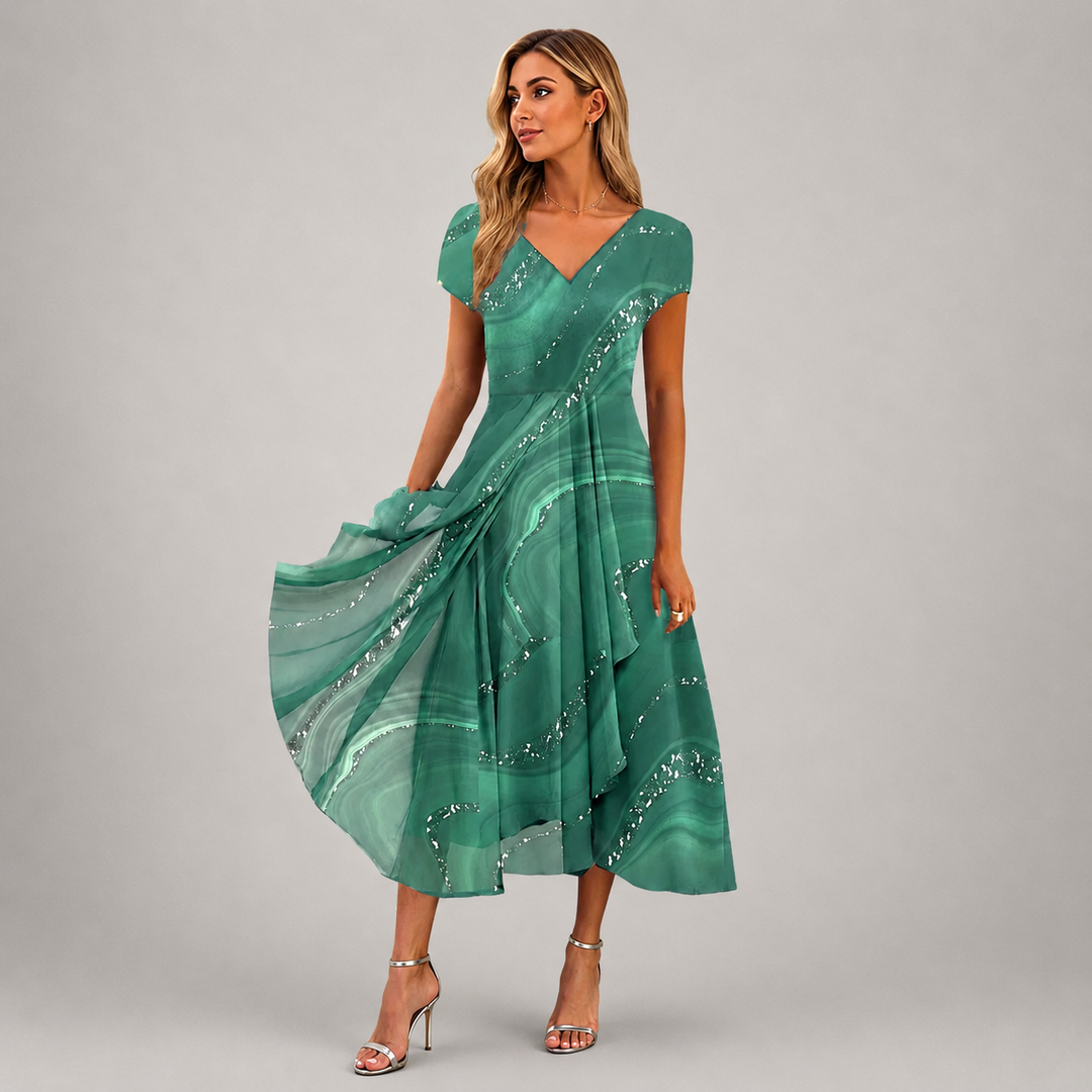 AURORA | ABITO MIDI ELEGANTE CON STAMPA ARTISTICA