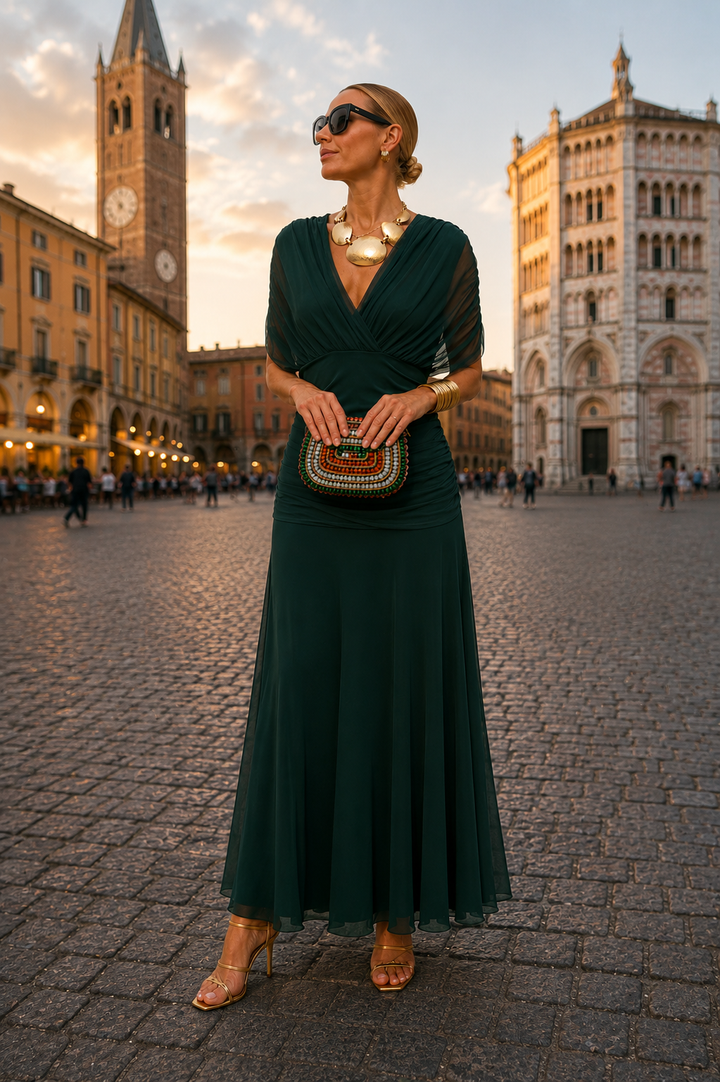 ALESSIA | ABITO LUNGO CON SCOLLO DRAPPEGGIATO