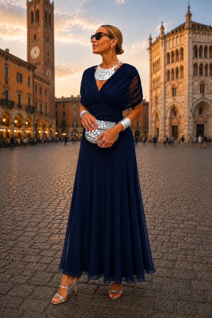 ALESSIA | ABITO LUNGO CON SCOLLO DRAPPEGGIATO