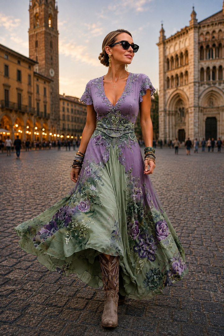 GINEVRA | ABITO LUNGO FLOREALE ELEGANTE