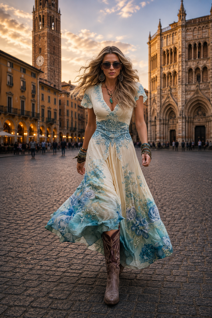 GINEVRA | ABITO LUNGO FLOREALE ELEGANTE