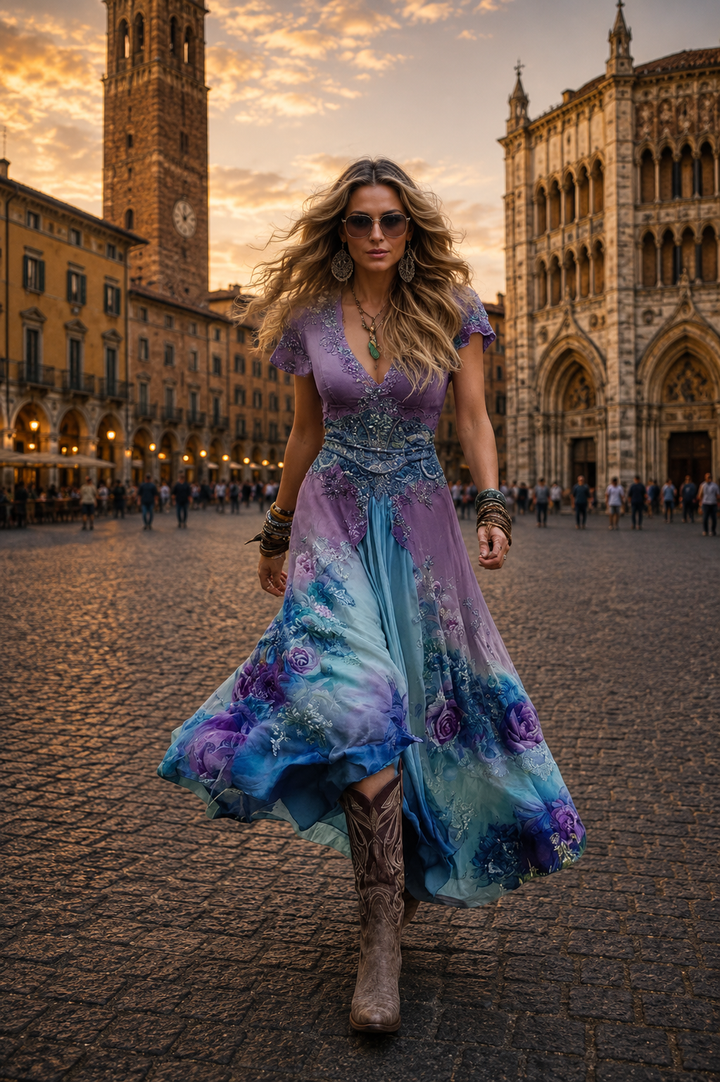 GINEVRA | ABITO LUNGO FLOREALE ELEGANTE