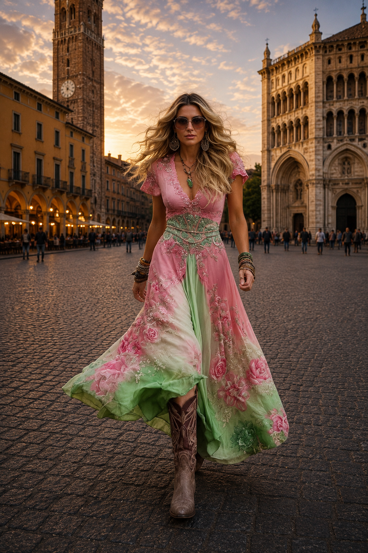 GINEVRA | ABITO LUNGO FLOREALE ELEGANTE