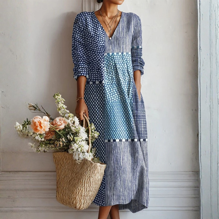 Valentina | Abito Midi Geometrico Blu