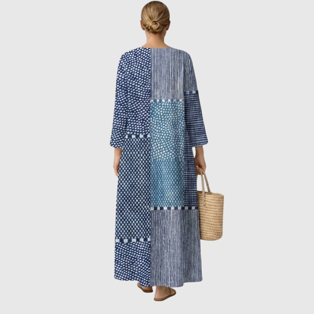 Valentina | Abito Midi Geometrico Blu