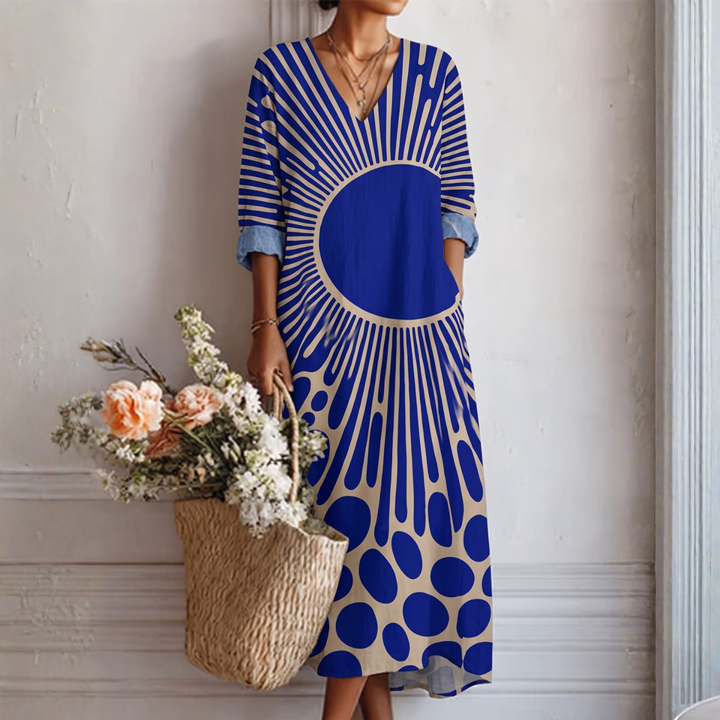 Alessia | Abito Midi Geometrico Blu