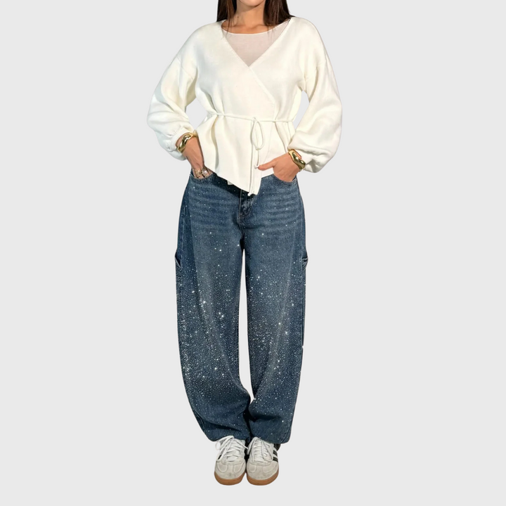 AURORA | JEANS WIDE LEG CON STRASS LUMINOSI