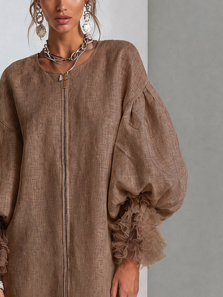 Flora | Abito Mini Cammello con Polsini Ruffled in Tulle
