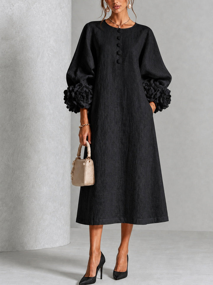 Alessandra | Abito Mini Nero con Rose 3D ai Polsini