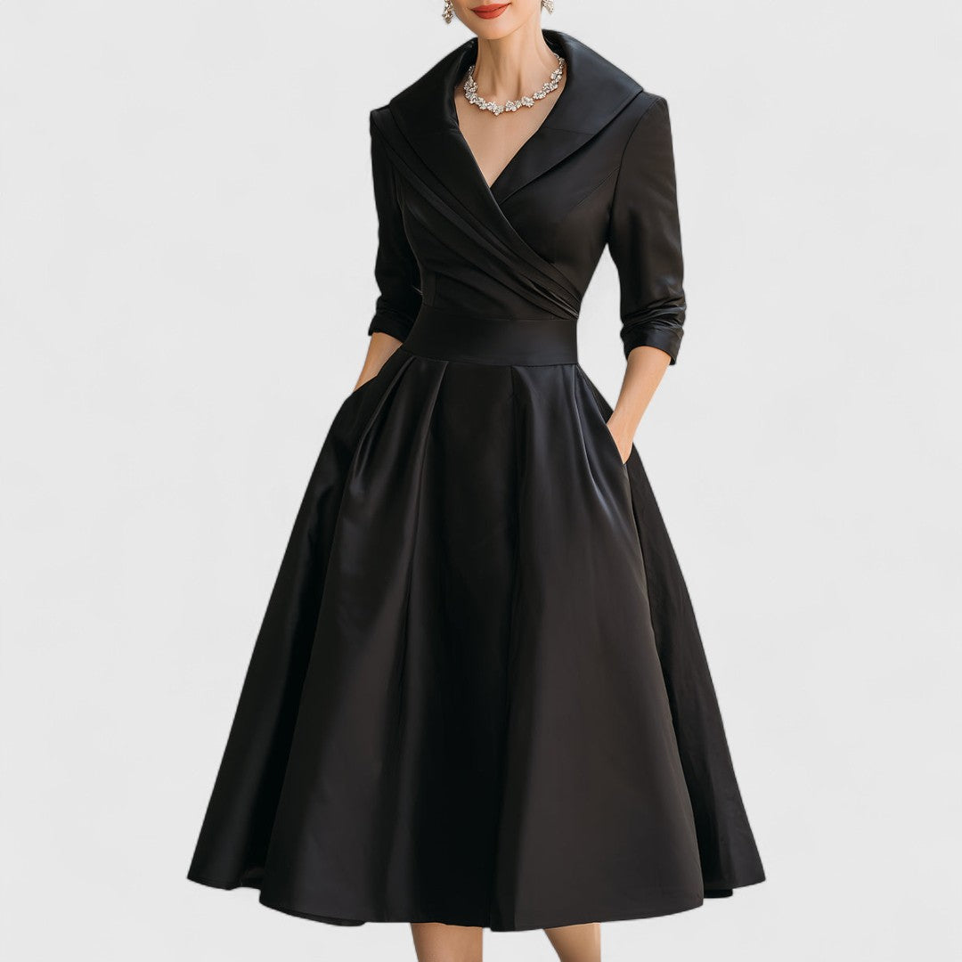 LORENZA | ABITO MIDI ELEGANTE CON COLLO A REVERS