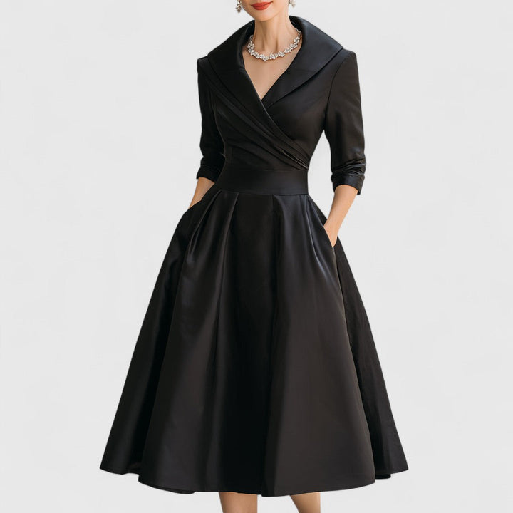 LORENZA | ABITO MIDI ELEGANTE CON COLLO A REVERS