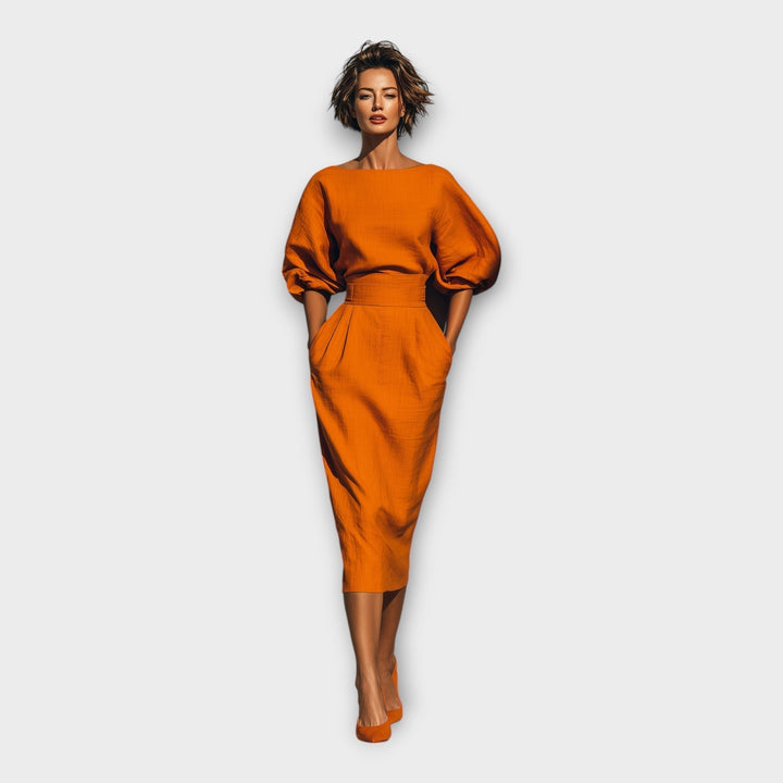 LUCIA | ABITO MIDI ELEGANTE CON MANICHE A SBUFFO