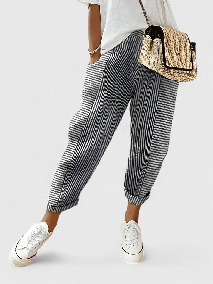 MARTINA | PANTALONI A RIGHE IN LINO DALLO STILE CASUAL CHIC