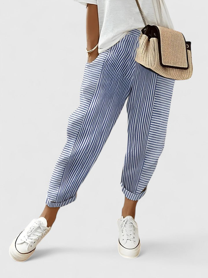 MARTINA | PANTALONI A RIGHE IN LINO DALLO STILE CASUAL CHIC