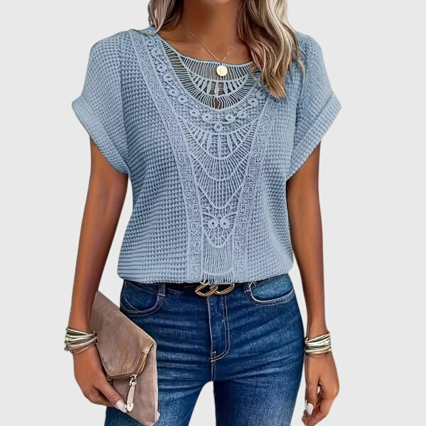 ELENA | BLUSA IN MAGLIA CON PIZZO EFFETTO BOHO