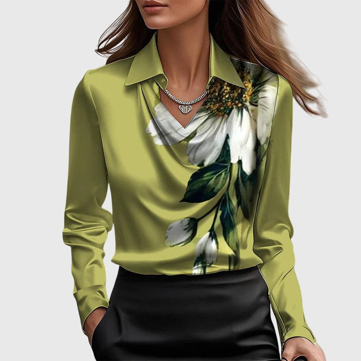 AURORA | BLUSA SATINATA CON SCOLLO DRAPPEGGIATO