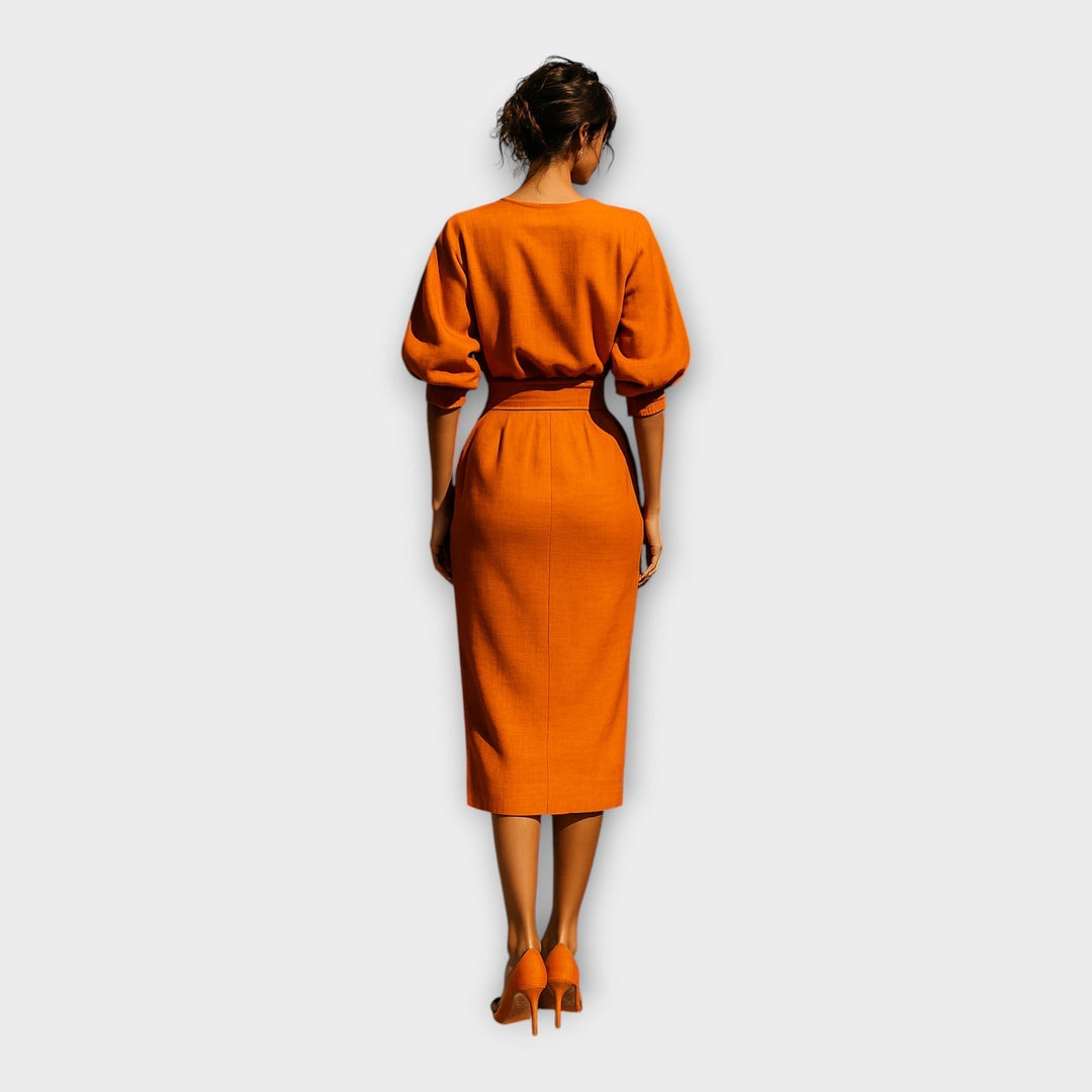 LUCIA | ABITO MIDI ELEGANTE CON MANICHE A SBUFFO