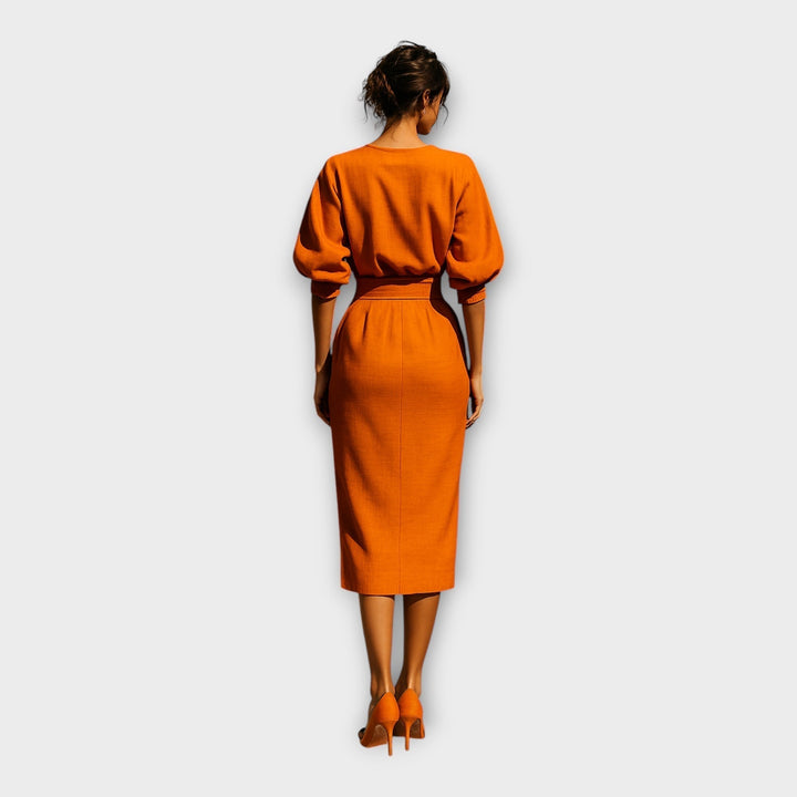 LUCIA | ABITO MIDI ELEGANTE CON MANICHE A SBUFFO