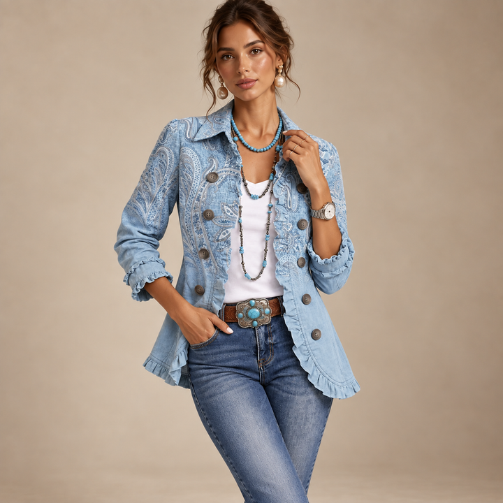 Glicine | Giacca Azzurra Stampa Paisley Tono su Tono
