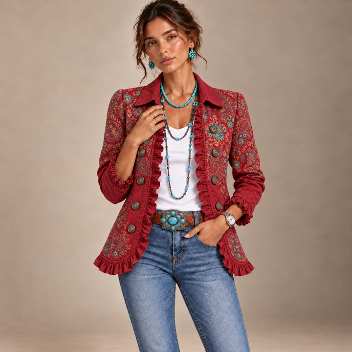 Granata | Giacca Rossa Stampa Paisley Multicolore