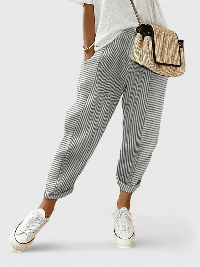 MARTINA | PANTALONI A RIGHE IN LINO DALLO STILE CASUAL CHIC