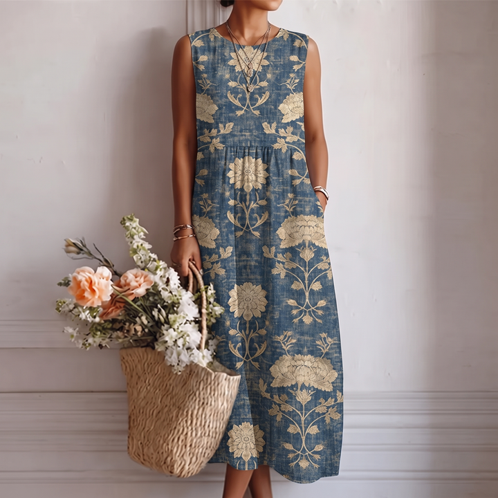 Chiara | Abito Midi Floreale Blu